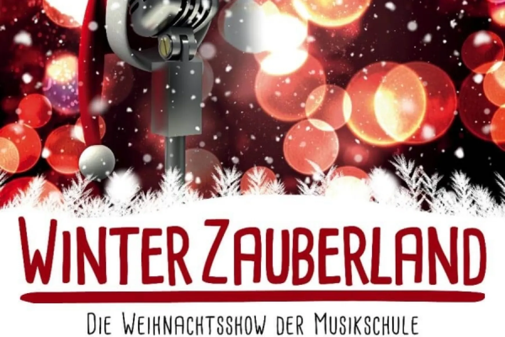 Weihnachtliche Veranstaltungsankündigung „Winterzauberland“ mit Mikrofon